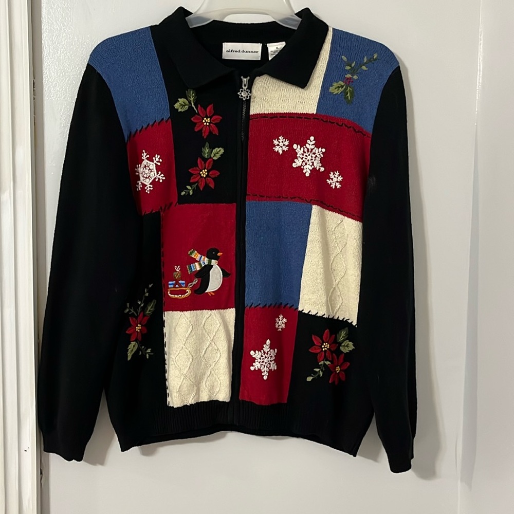 Alfred Dunner Holiday Collection Size XL Full Zip Christmas Cardigan Sweater
